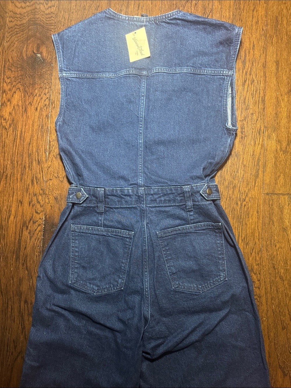 Universal Thread Blue Denim‎ Sleeveless Zip Jumpsuit Pockets Adjustable Waist 4 - Picture 7 of 12